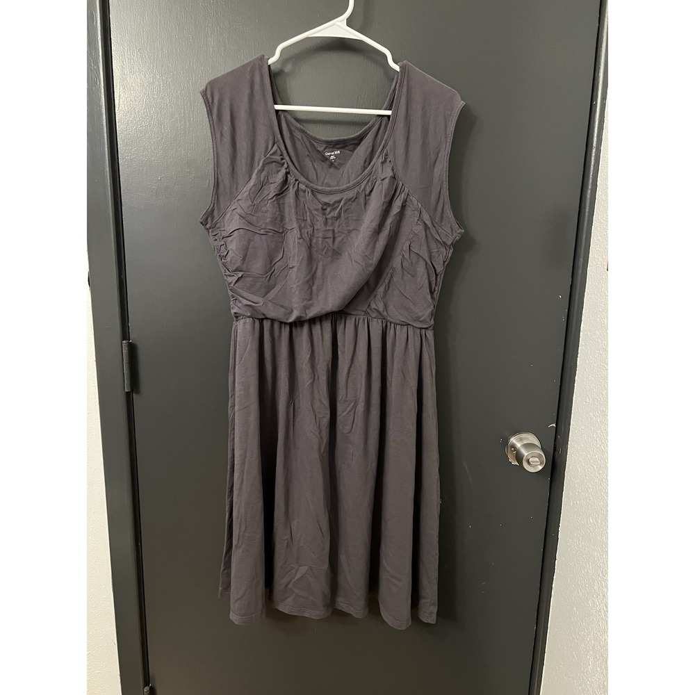 Garnet Hill Fit & Flare Dress Womens 14 Gray Sleeveless Stretch Knit Pockets